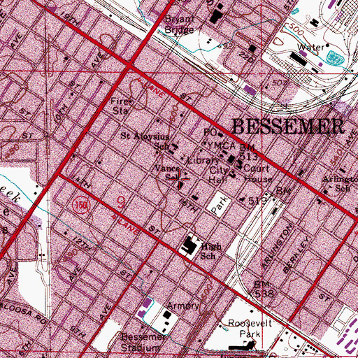 Topographic Map of Vance Elementary School, AL
