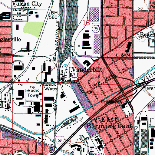 Topographic Map of Vanderbilt, AL