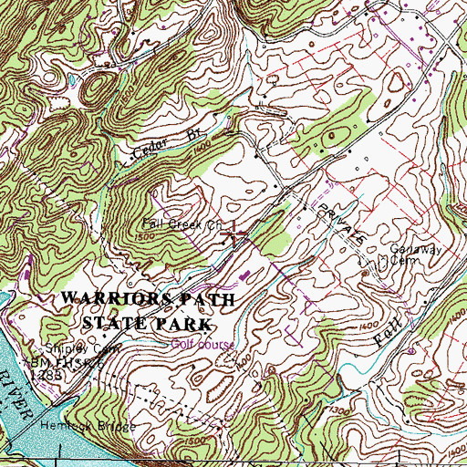 Topographic Map of Fall Creek Church, TN