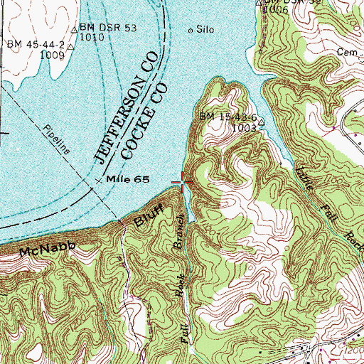 Topographic Map of Fall Rock Branch, TN