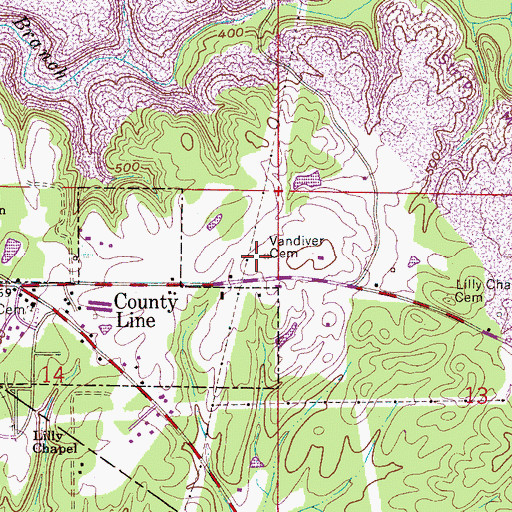 Topographic Map of Vandiver Cemetery, AL