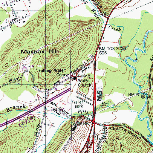 Topographic Map of Falling Water Church, TN