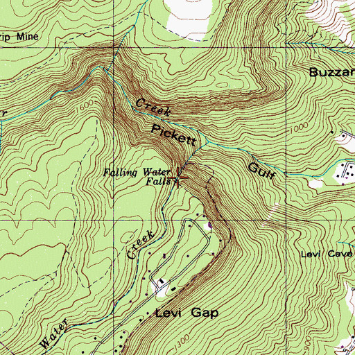 Topographic Map of Falling Water Falls, TN