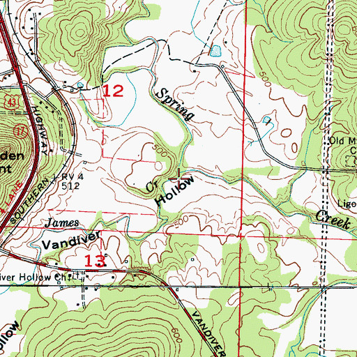 Topographic Map of Vandiver Hollow, AL