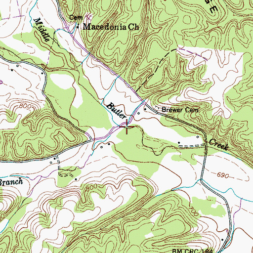 Topographic Map of Fantail Branch, TN