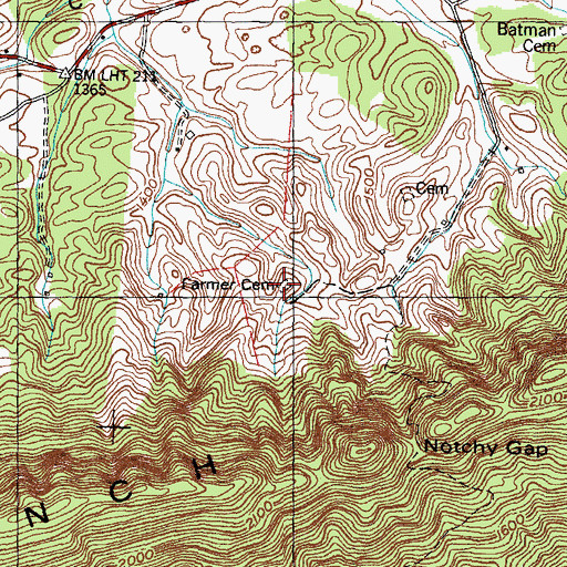 Topographic Map of Farmer Cemetery, TN
