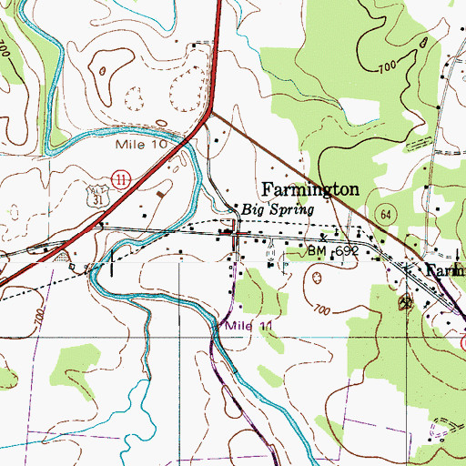 Topographic Map of Farmington, TN