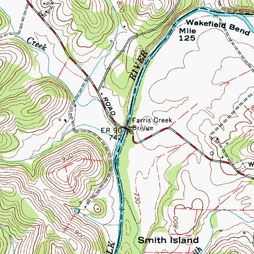 Topographic Map of Farris Creek Bridge, TN