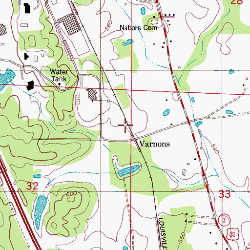 Topographic Map of Varnons, AL