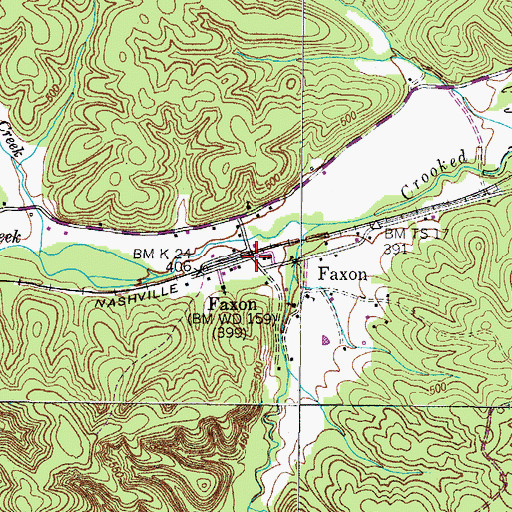 Topographic Map of Faxon, TN