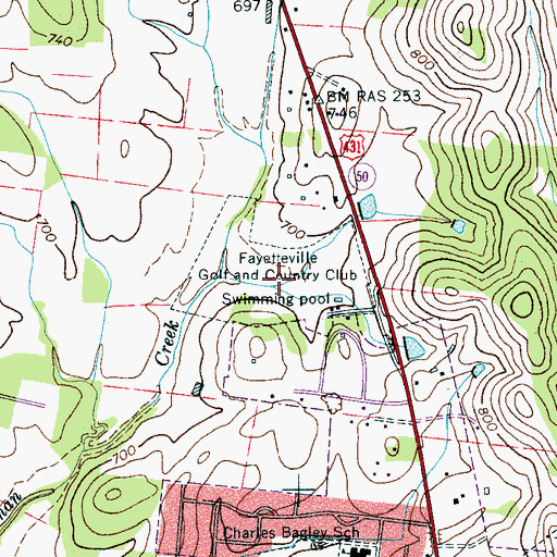 Topographic Map of Fayetteville Golf and Country Club, TN