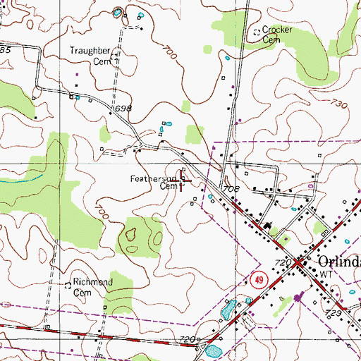 Topographic Map of Featherson Cemetery, TN