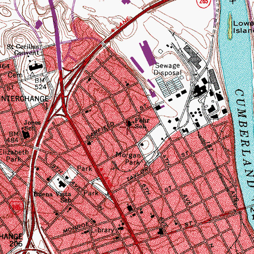 Topographic Map of Fehr School, TN