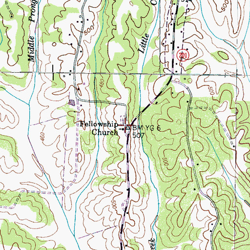 Topographic Map of Fellowship Church, TN