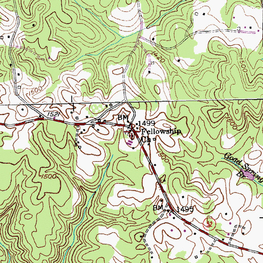 Topographic Map of Fellowship Church, TN