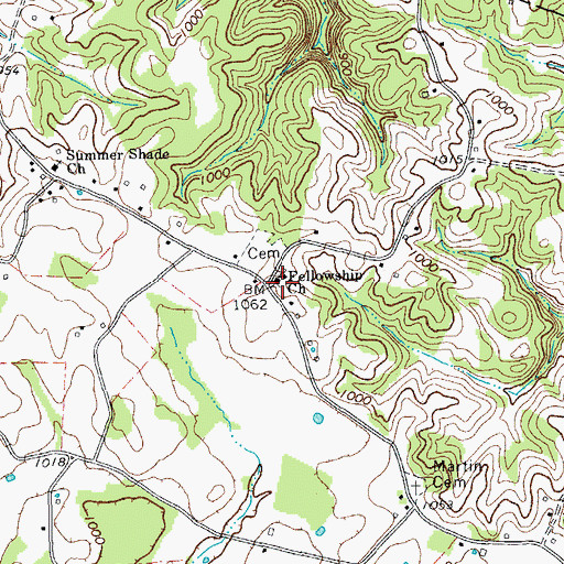 Topographic Map of Fellowship Church, TN