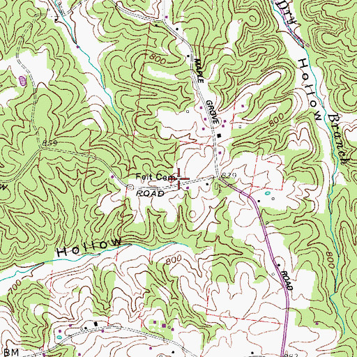 Topographic Map of Felt Cemetery, TN