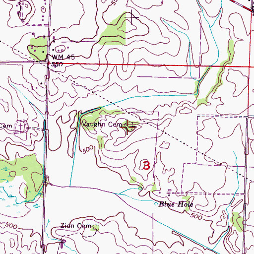 Topographic Map of Vaughn Cemetery, AL