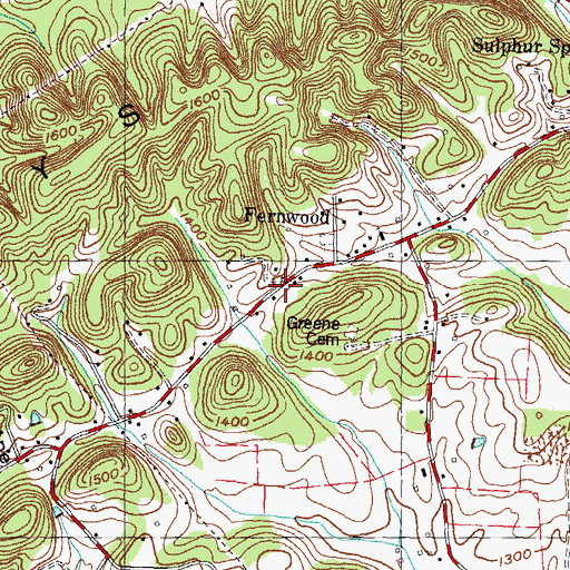 Topographic Map of Fernwood, TN