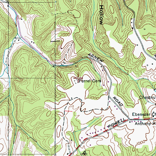 Topographic Map of Ferrel Cemetery, TN