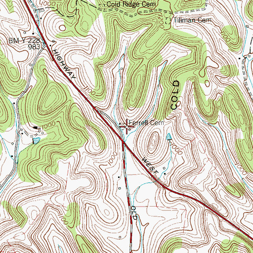 Topographic Map of Ferrell Cemetery, TN