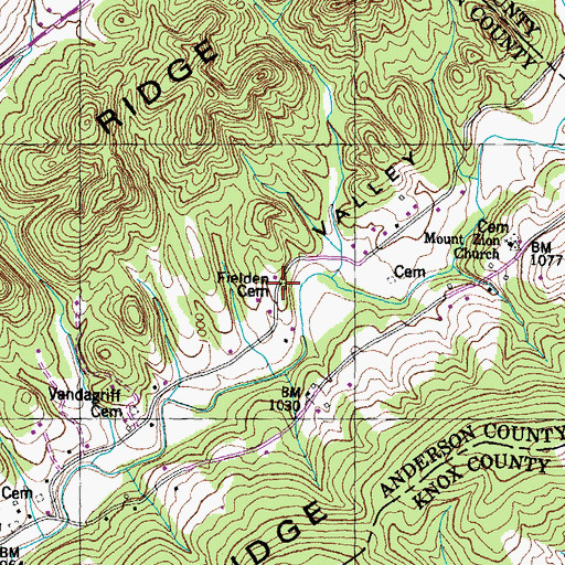 Topographic Map of Fielden Cemetery, TN