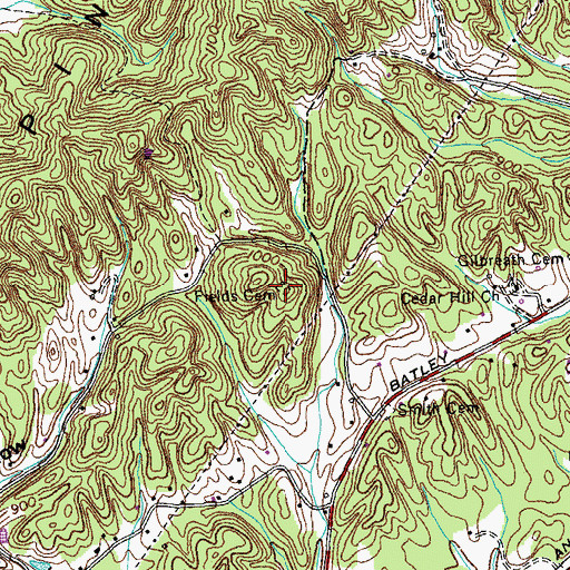 Topographic Map of Fields Cemetery, TN