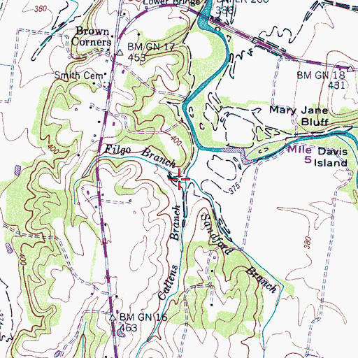 Topographic Map of Filgo Branch, TN