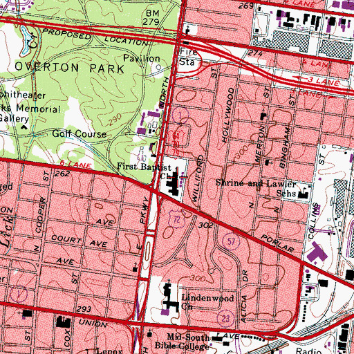 Topographic Map of First Baptist Church, TN
