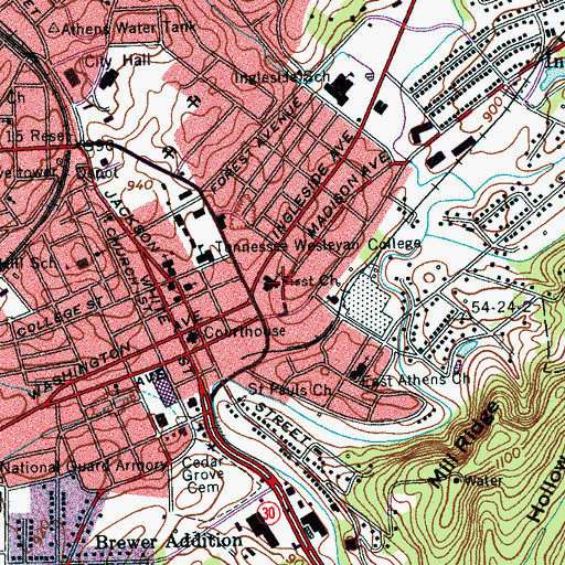 Topographic Map of First Church, TN