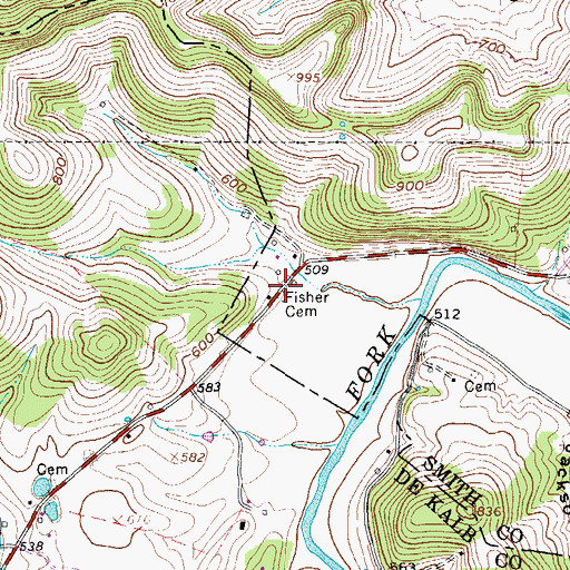 Topographic Map of Fisher Cemetery, TN