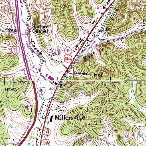Topographic Map of Fisher Hollow, TN