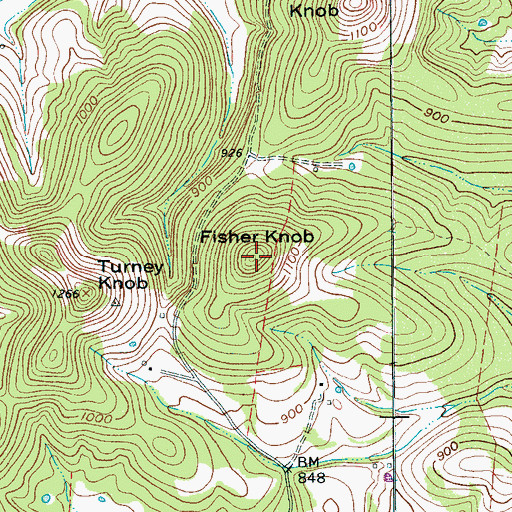 Topographic Map of Fisher Knob, TN