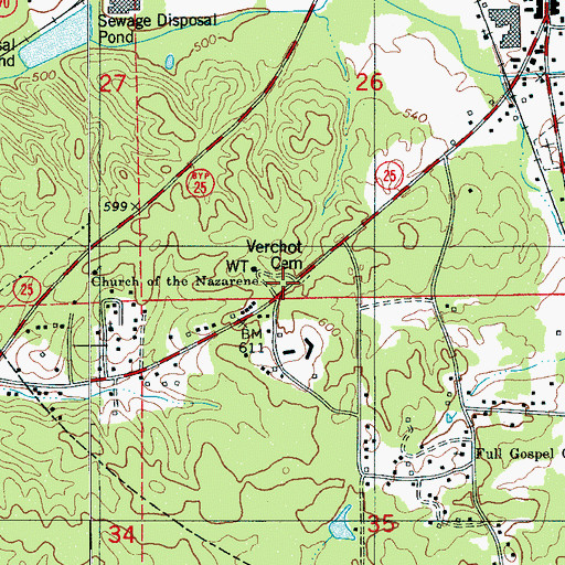 Topographic Map of Verchot Cemetery, AL