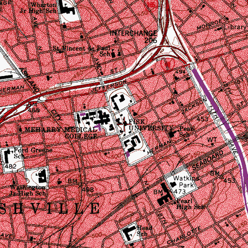 Topographic Map of Fisk University, TN