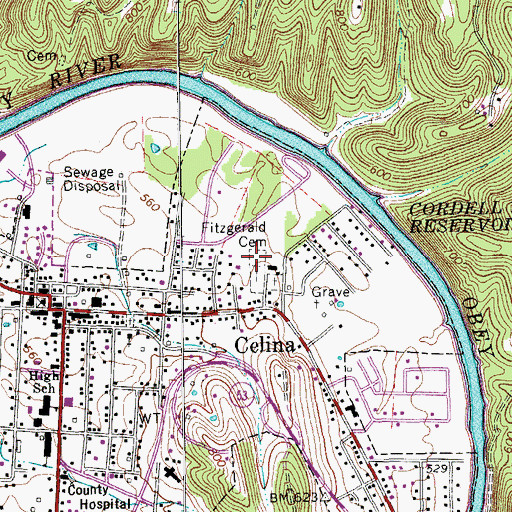 Topographic Map of Fitzgerald Cemetery, TN