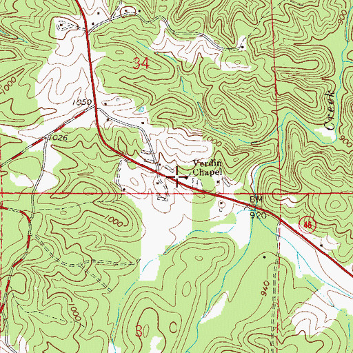 Topographic Map of Verdin Chapel, AL