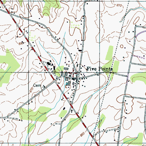 Topographic Map of Five Points, TN