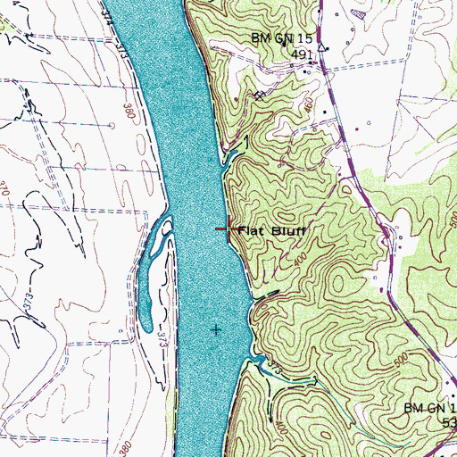 Topographic Map of Flat Bluff, TN