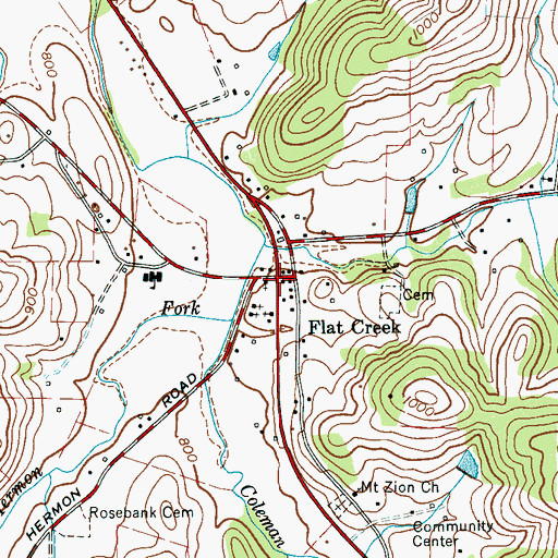 Topographic Map of Flat Creek, TN
