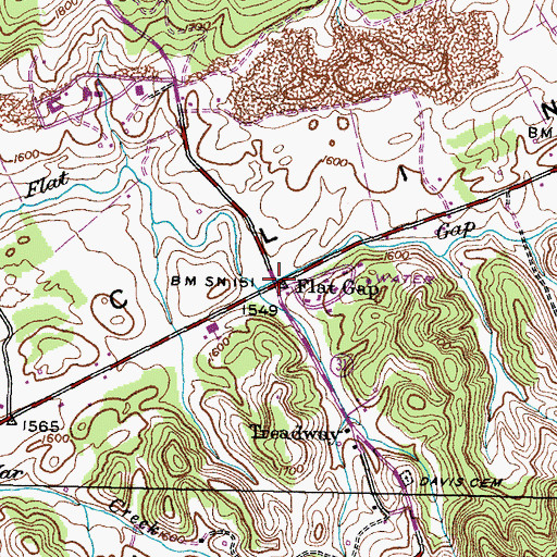 Topographic Map of Flat Gap, TN