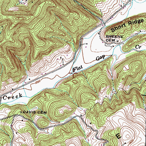 Topographic Map of Flat Gap Creek, TN