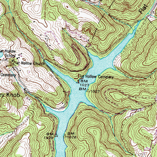 Topographic Map of Flat Hollow Cemetery, TN