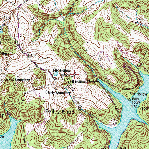 Topographic Map of Flat Hollow School, TN