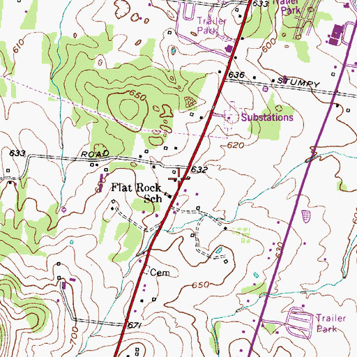 Topographic Map of Flat Rock School, TN