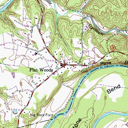 Topographic Map of Flat Woods, TN