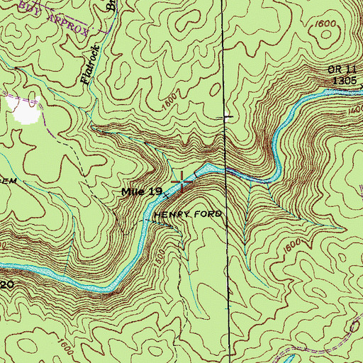 Topographic Map of Flatrock Branch, TN