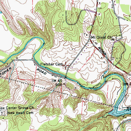 Topographic Map of Fletcher Cemetery, TN