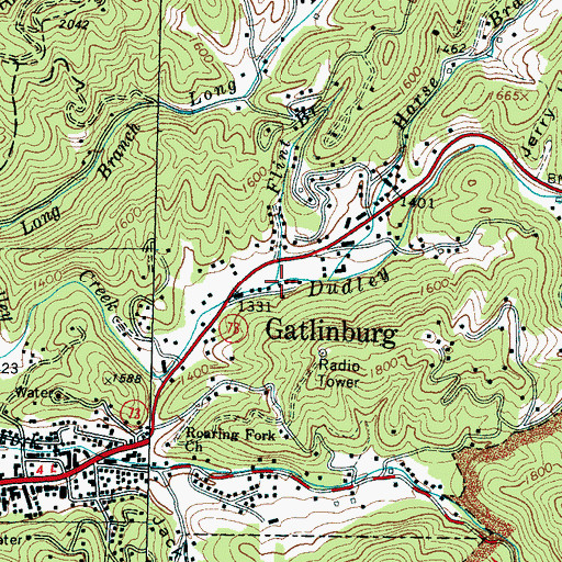 Topographic Map of Flint Branch, TN