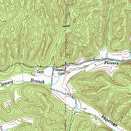 Topographic Map of Flowers Cemetery, TN